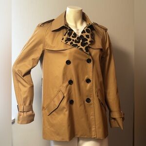 Coach Tan Trench Coat with Ocelot Leopard Print